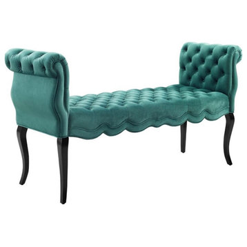 Modway Adelia Chesterfield Style Button Tufted Velvet Bench in Teal