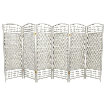 4' Tall Fiber Weave Room Divider, White, 6 Panels