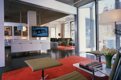 Example of a trendy family room design in New York