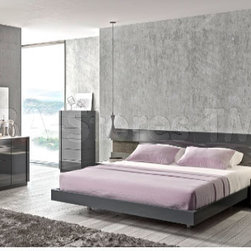 Braga Grey Lacquer/Natural Wood 5 PC Premium Bedroom Set (Bed, 2 Nightstands, Dr - Bedroom Furniture Sets