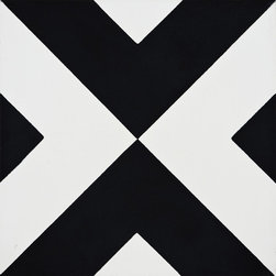 Moroccan Mosaic and Tile House - Jadida Handmade Cement Tile, Black/White, Sample - Tile
