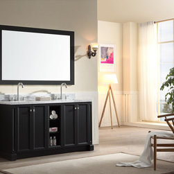61 inch Contemporary Double Sink Bathroom Vanity Set in Black Finish - Bathroom Vanities And Sink Consoles