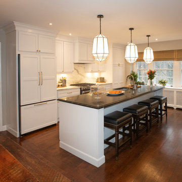 Luxury Transitional Kitchen Remodel | White Cabinets & Black Island Countertops