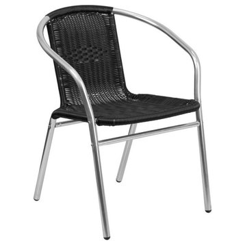 Flash Furniture Aluminum and Rattan Stacking Patio Chair in Black