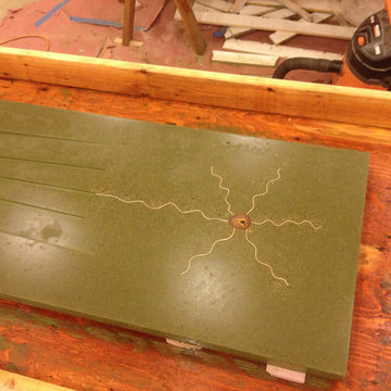 Olive green concrete with geode and copper squiggles