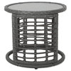 Noble House Tatiana Outdoor Tempered Glass Top Wicker Side Table in Gray