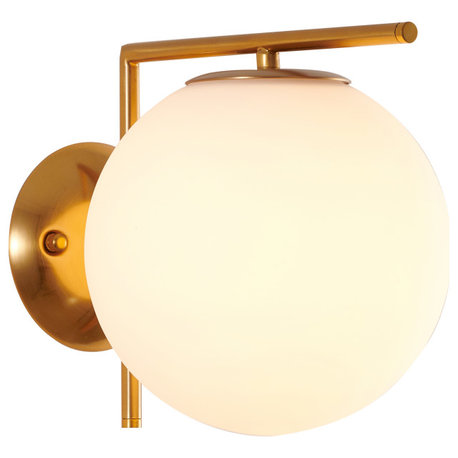 Iron Frame With Milk White Glass Wall Sconce, Brass