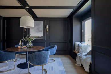 Mid-sized 1950s coffered ceiling kitchen/dining room combo photo in Boston with black walls