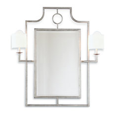 Doheny Hollywood Regency Bamboo Silver Leaf Mirror With Sconces