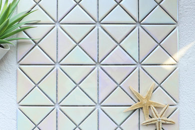 2″ Cross Connection Triangle Porcelain Matte White Iridescent Mosaic Tile Backsp