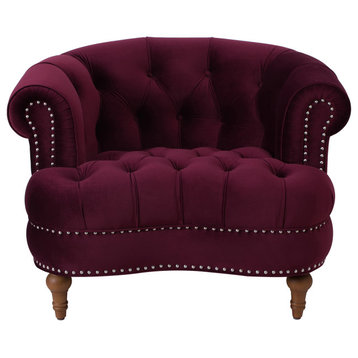 La Rosa 42" Chesterfield Tufted Accent Chair, Burgundy Velvet