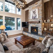 Fireplace and open shelves