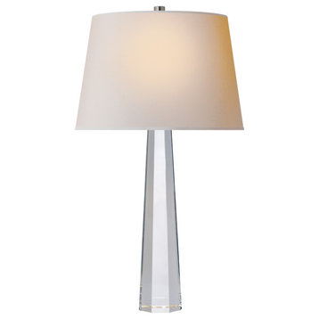 Octagonal Spire Medium Table Lamp in Crystal with Natural Paper Shade