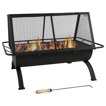 Sunnydaze Northland Grill Fire Pit With Spark Screen and Vinyl Cover, 36"