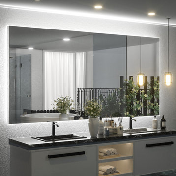 Backlit LED Mirror for Bathroom, Anti-Fog Dimmable, Silver, 72x36