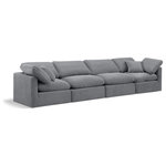 Meridian Furniture - Indulge Upholstered Modular Sofa, Grey, 4-Piece: 2 Armless Chair, 2 Corner Chair, Down Stuffed Velvet - Experience ultimate comfort and style with our grey velvet Indulge Sofa. The luxurious velvet will elevate the aesthetic of any room. This sofa provides ample space for you to relax while its modular build offers the option of unlimited configurations. Whether you're looking to add a stylish element to your living room or a comfortable seating option to your bedroom, this sofa is the perfect choice.