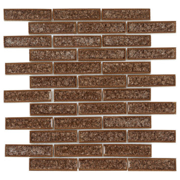 Modket Brown Crackle Glass Brick Joint Mosaic Tile Kitchen Backsplash TDH176MO