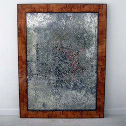 French 40&prime;s Style Decorative Distressed Leather and Patinated Copper Framed Anti - Wall Mirrors