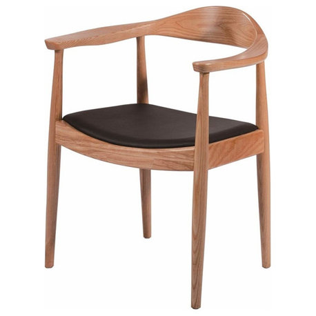 Hans Wegner Round Dining Arm Chair-Wood Frame Black Seat Natural -Set of 1