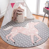 Safavieh Carousel Kids Crk163G Rug, Gray and Ivory and Pink, 5'3"x5'3" Round
