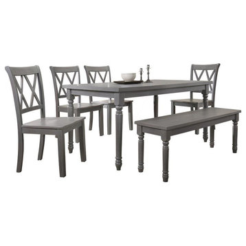 Best Master Luxembourg 6-Piece Solid Wood Dining Set with Bench in Rustic Gray