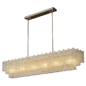 Chrome/Gold Rectangle Crystal Hanging Chandelier For Dining Room, Living Room, L31.5"