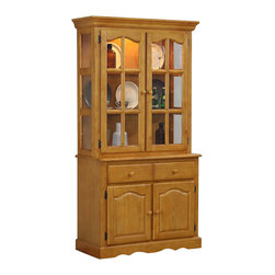Sunset Trading Keepsake Buffet and Lighted Hutch | Light Oak - China Cabinets And Hutches