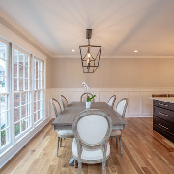 Dining room and kitchen combined into one large space.