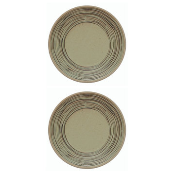 Round Hand-Painted Stoneware Organic Striped Plate, Gray/Black, 2-Piece Set