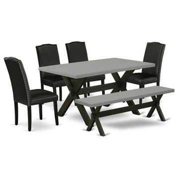 East West Furniture X-Style 6-Piece Wood Dining Set in Black/Cement