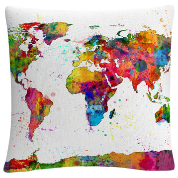 Michael Tompsett 'Map of the World Watercolor' Decorative Throw Pillow
