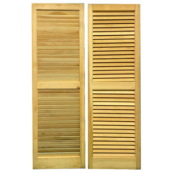 Solid Wood Louvered Shutters, 15" W X 47" H,  1 Pair