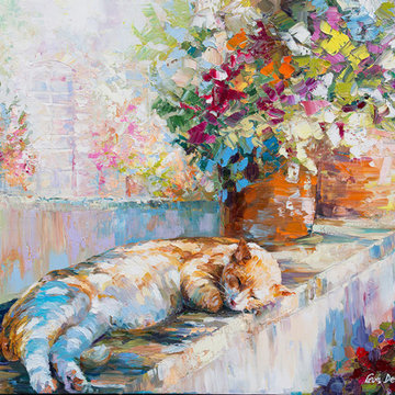 Cat painting , cat art, Original Paintings for Sale by Leon Devenice