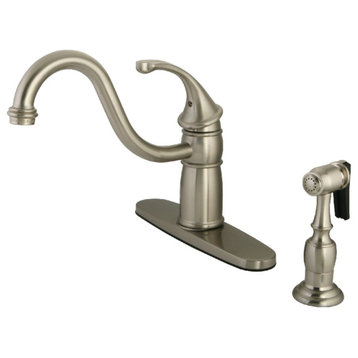 Kingston Brass Single-Handle Kitchen Faucet With Brass Sprayer, Brushed Nickel