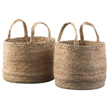Bowery Hill Jute Microfiber 2 Piece Basket Set in Natural Finish