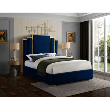 Hugo Velvet King Bed, Navy