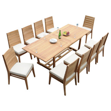 11-Piece Outdoor Teak Set: 94" Masc Rectangle Table, 10 Char Stacking Chairs