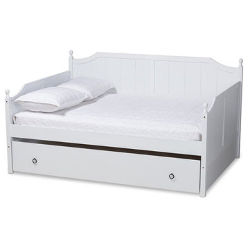 Baxton Studio Millie Cottage White Finished Wood Full Size Daybed with Trundle