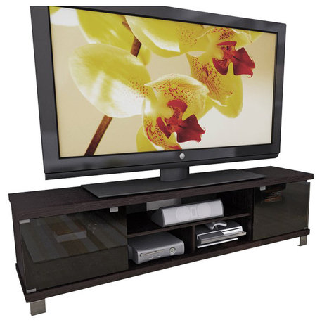 CorLiving Black Engineered Wood TV Stand with Cabinets & Shelves - TVs up to 85"