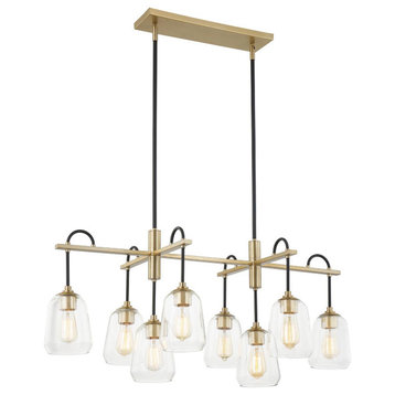 Arcwell 8-Light Oblong Chandelier, Clear Glass, Matte Black With Brass Accents