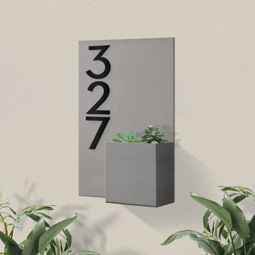 Curb Appeal Address Planter + House Numbers, Gray, Black Font