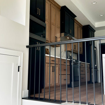 White Oak and Black Split Foyer Modern Kitchen
