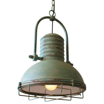 Industrial Turquoise Antique Style Round Metal Pendant Light Rustic Wire Cage