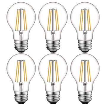 A19 LED Edison Bulb Dimmable Soft White 800lm 8W E26 6-Pack