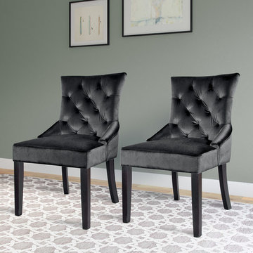 CorLiving Antonio Accent Chair in Dark Grey Velvet, Set of 2