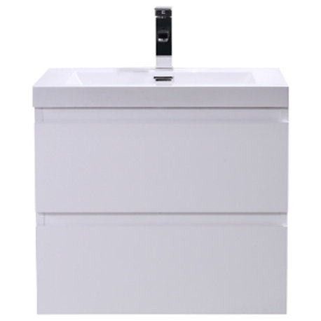 MOB 24" Wall Mounted Vanity With Reinforced Acrylic Sink, High Gloss White