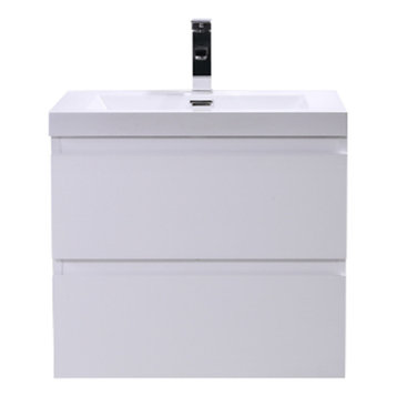 MOB 24" Wall-Mounted Single Bathroom Vanity in High Gloss White