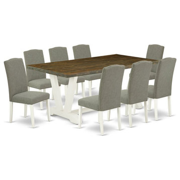 East West Furniture V-Style 9-piece Wood Dining Set in White/Dark Shitake