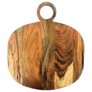 Oval Acacia Wood Oval Cheese and Cutting Board With Handle, Natural