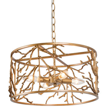 LNC Limb 4-Light Hand-made Branch Drum Gold Shape Cage Contemporary Chandeliers